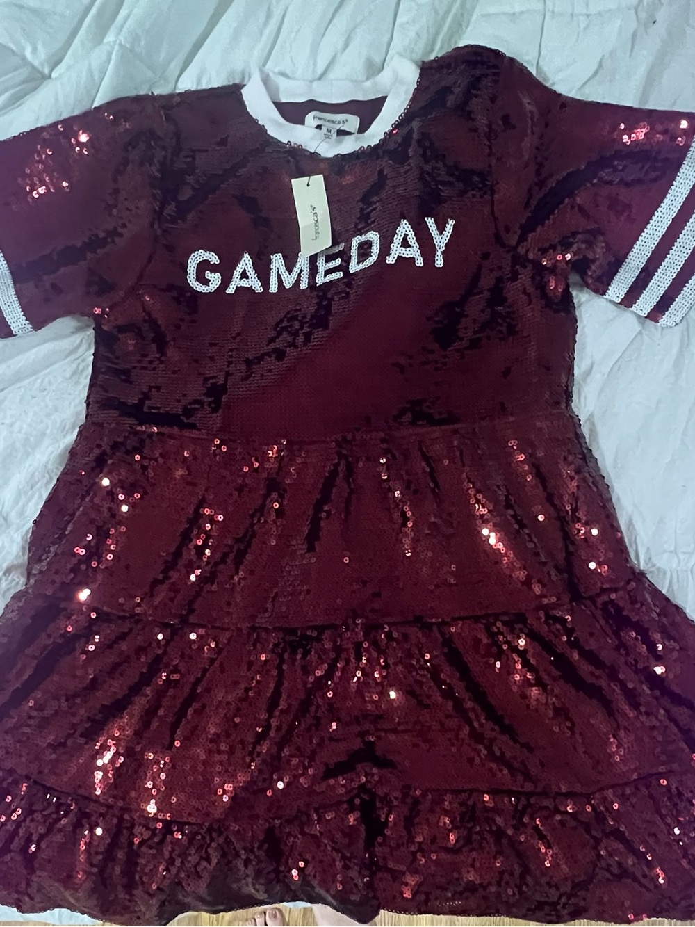 Francesca's Collections Burgundy Sequin 'GAMEDAY' dress sz M
